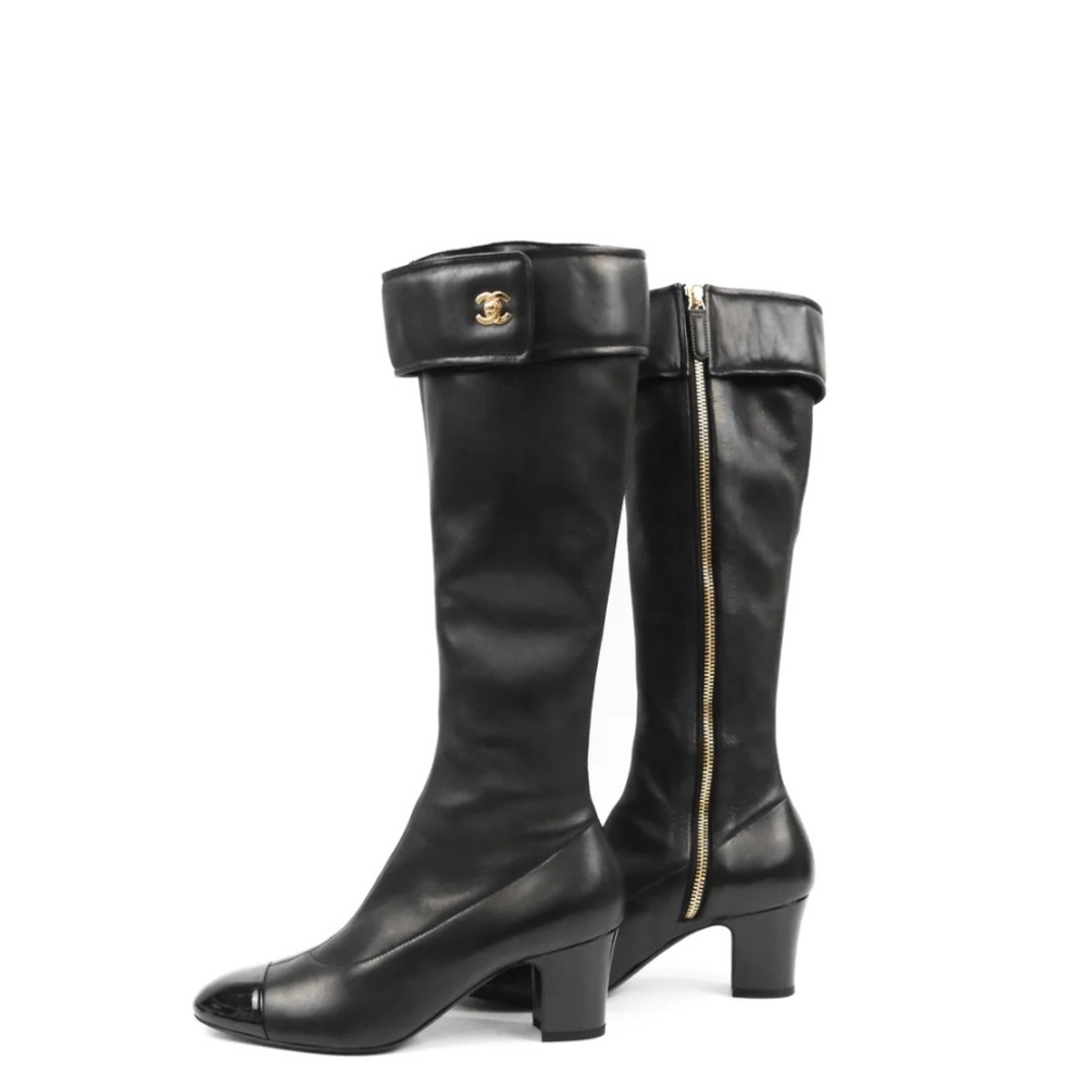 Chanel CC Lock High Boots Black Leather 20C brand new size 38.5 with box